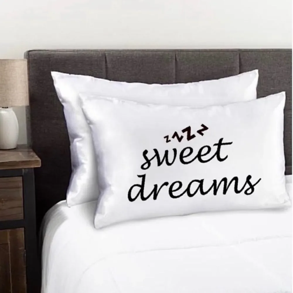 NWT 2  Pc Satin Graphic Sweet dreams Pillow shams cover Pillowcases